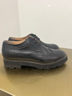Black Leather Lug Sole Brogue Oxfords